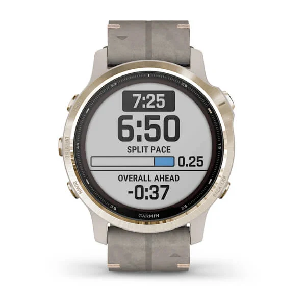 Garmin Fenix 6S Pro Solar 42 mm vaalea kulta ja harmaa mokkanahkahihna, monilajiälykello 010-02409-26 - Image 4