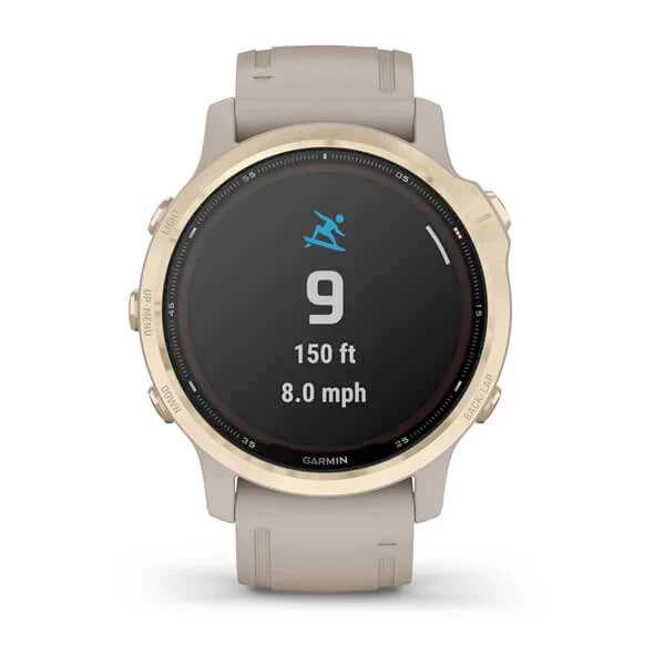 Garmin Fenix 6S Pro Solar 42 mm vaalea kulta ja harmaa mokkanahkahihna, monilajiälykello 010-02409-26 - Image 7