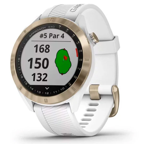 Garmin Approach® S40 vaalea kulta ja valkoinen hihna, golfrannekello 010-02140-02 - Image 4