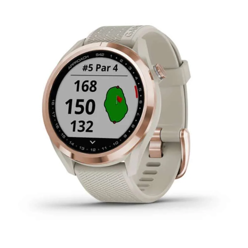 Garmin Approach S42, ruusukulta ja vaalea hiekan värinen ranneke, GPS-golfkello 010-02572-02