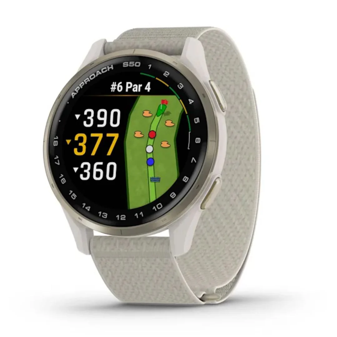 Garmin Approach S50, norsunluu ja vaaleankullan värinen alumiinikehys, GPS-golfälykello 010-03010-01