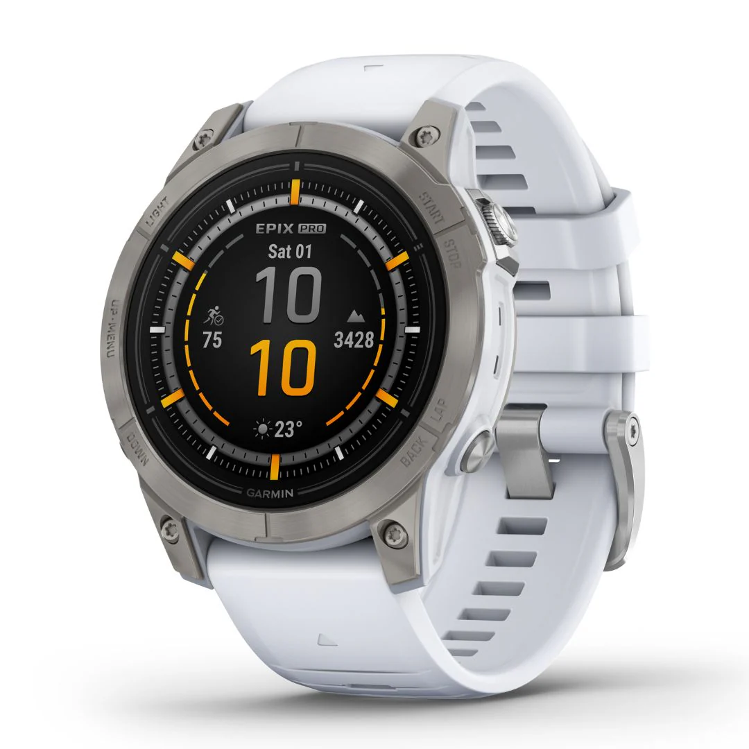 Garmin Epix Pro Gen 2 Sapphire, 47 mm, titaani ja luonnonvalkoinen ranneke, AMOLED GPS-älykello 010-02803-21