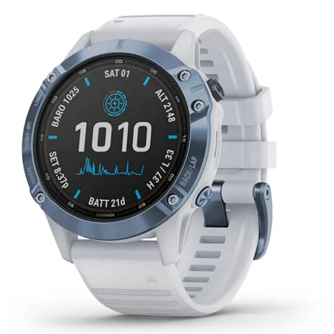 Garmin Fenix 6 Pro Solar Edition 47 mm sininen titaani ja vaalea hihna, monilajiälykello 010-02410-19