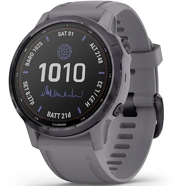 Garmin Fenix 6S Pro Solar 42 mm ametisti ja harmaa silikonihihna, monilajiälykello 010-02409-15