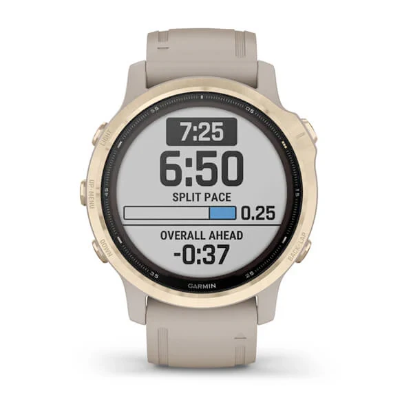 Garmin Fenix 6S Pro Solar 42 mm vaalea kulta ja vaalea hiekanvärinen hihna, monilajiälykello 010-02409-11 - Image 4