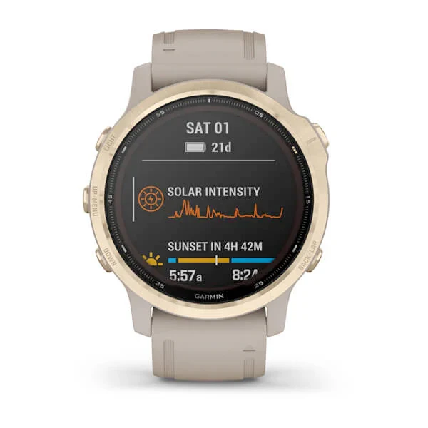 Garmin Fenix 6S Pro Solar 42 mm vaalea kulta ja vaalea hiekanvärinen hihna, monilajiälykello 010-02409-11 - Image 8
