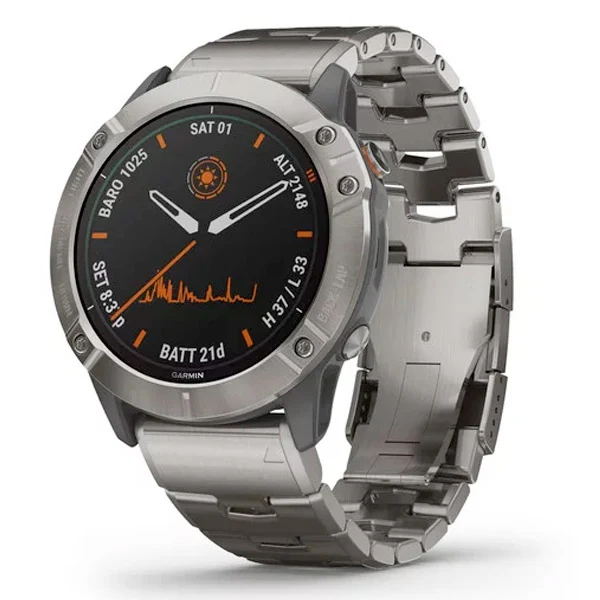 Garmin Fenix 6X Pro Solar 51 mm titaani ja ilmastoitu titaaniranneke, monilajiälykello 010-02157-24