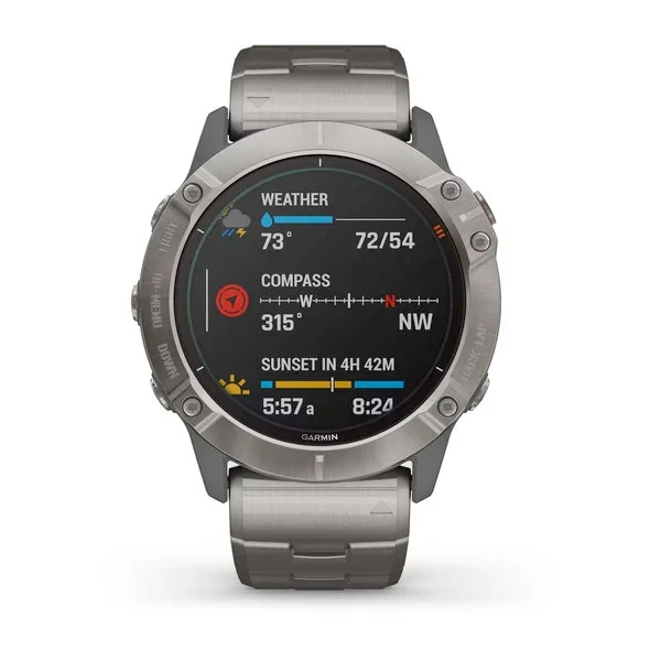 Garmin Fenix 6X Pro Solar 51 mm titaani ja ilmastoitu titaaniranneke, monilajiälykello 010-02157-24 - Image 4