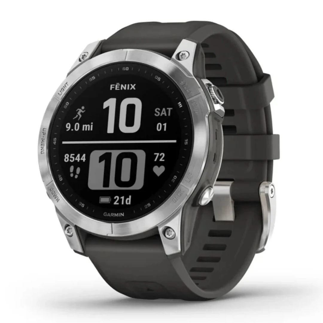 Garmin Fenix 7, hopea ja grafiitinharmaa ranneke, multisport-GPS-älykello 010-02540-01