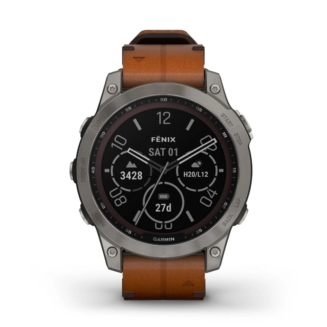 Garmin Fenix 7 Sapphire Solar, titaani ja ruskea nahkaranneke sekä silikoniranneke 010-02540-31 - Image 3