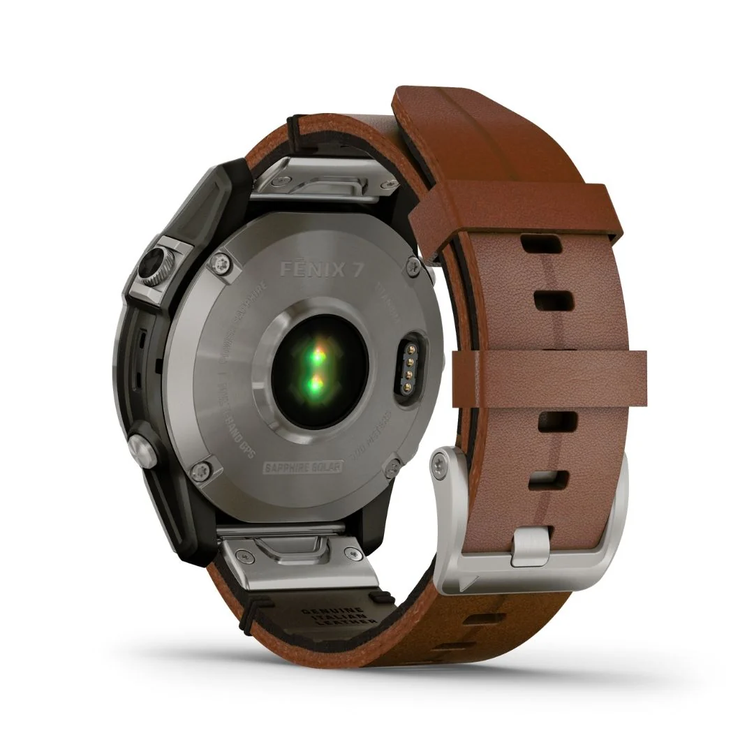 Garmin Fenix 7 Sapphire Solar, titaani ja ruskea nahkaranneke sekä silikoniranneke 010-02540-31 - Image 4