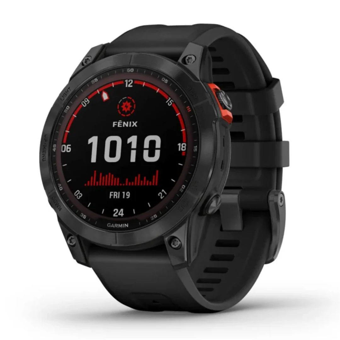 Garmin Fenix 7 Solar, tummanharmaa ja musta ranneke, multisport-GPS-älykello 010-02540-11