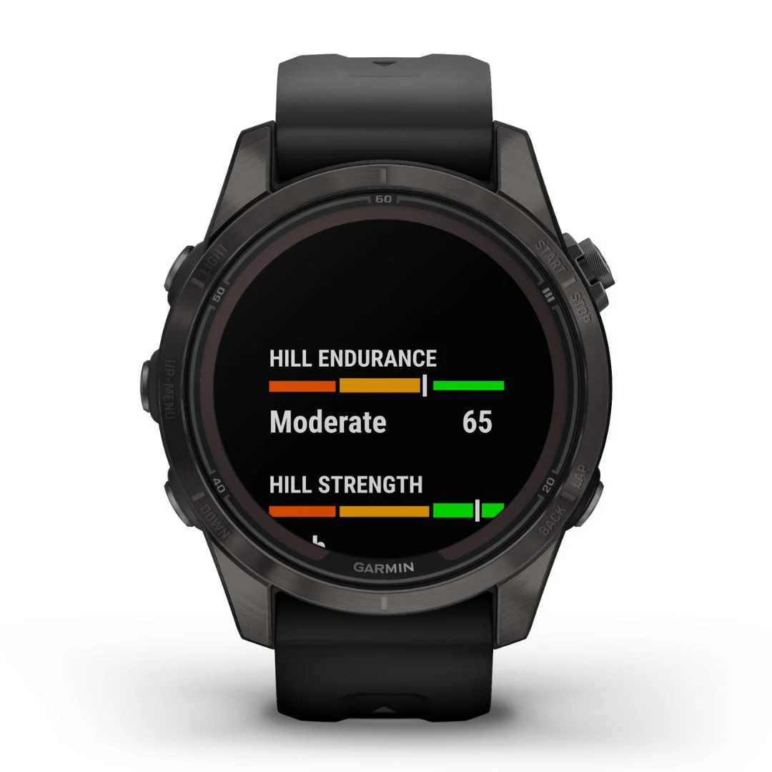 Garmin Fenix 7S Pro Sapphire Solar, hiilenharmaa DLC titaani ja musta ranneke, multisport-GPS-älykello 010-02776-11 - Image 2