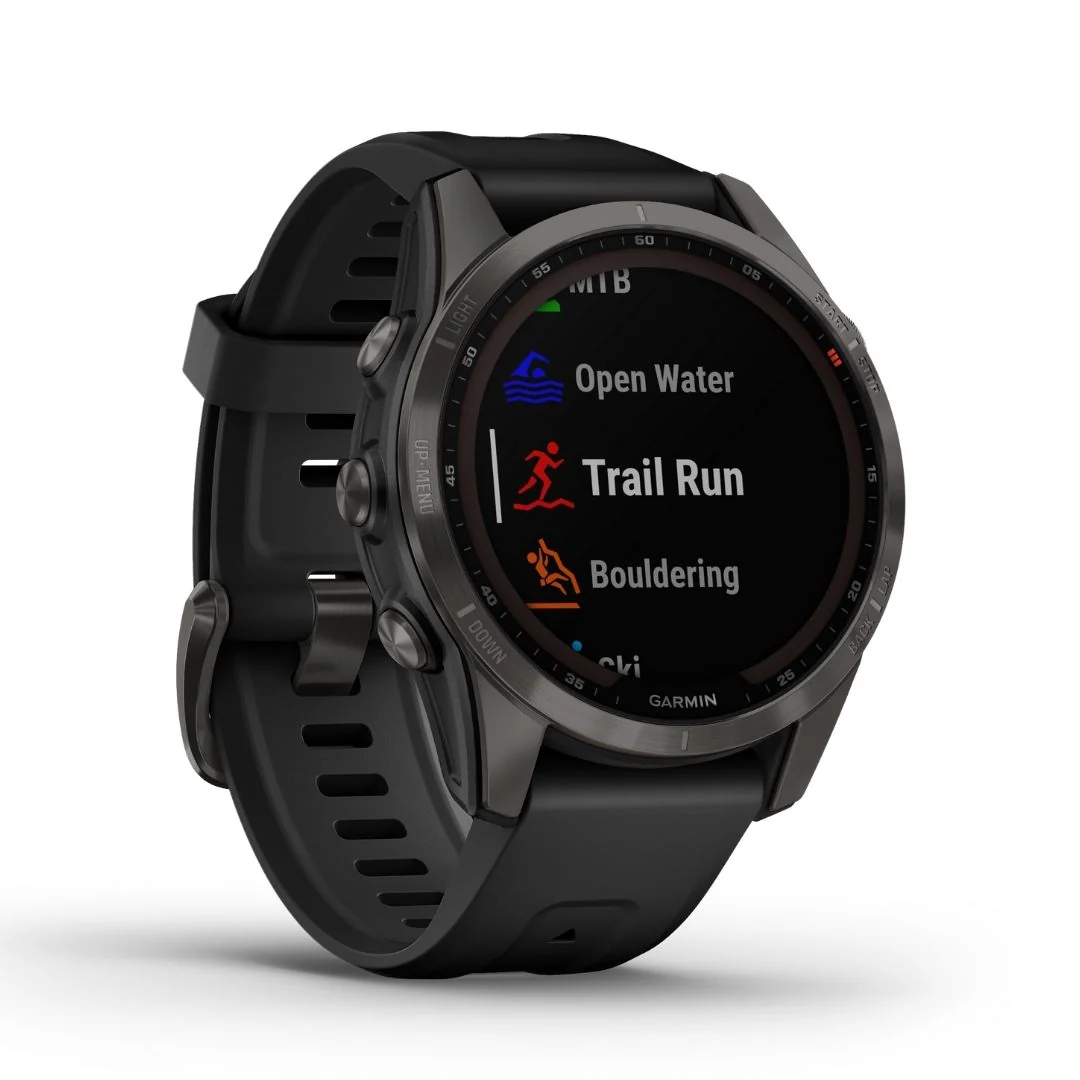 Garmin Fenix 7S Sapphire Solar, hiilenharmaa DLC-titaani ja musta ranneke 010-02539-25 - Image 2