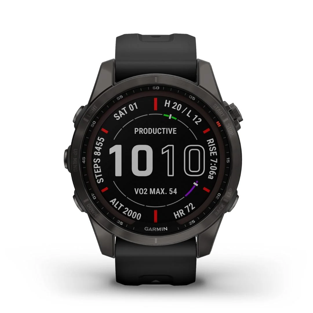 Garmin Fenix 7S Sapphire Solar, hiilenharmaa DLC-titaani ja musta ranneke 010-02539-25 - Image 3