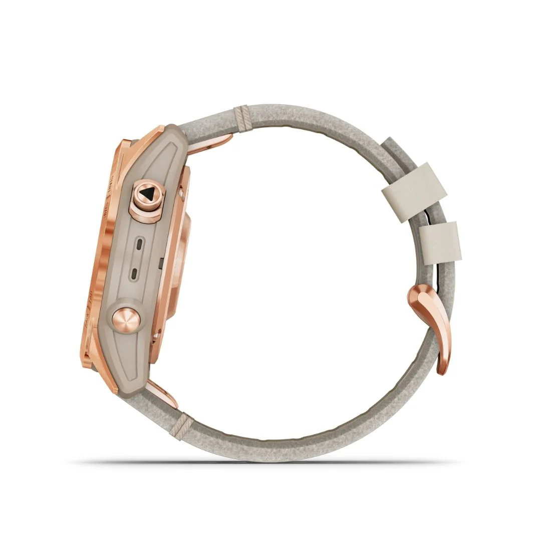 Garmin Fenix 7S Sapphire Solar, ruusukulta titaani ja kalkkikiven värinen nahkaranneke sekä silikoniranneke 010-02539-35 - Image 4