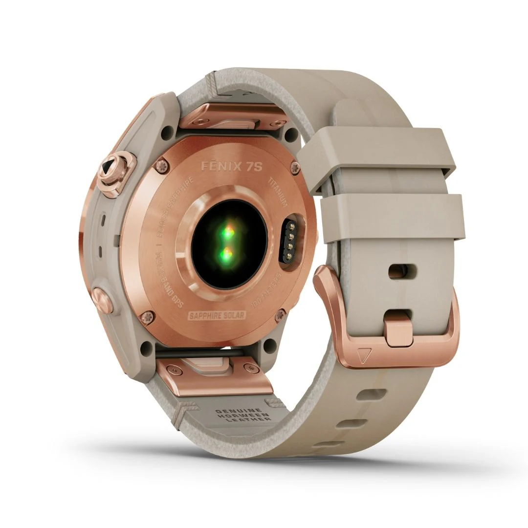 Garmin Fenix 7S Sapphire Solar, ruusukulta titaani ja kalkkikiven värinen nahkaranneke sekä silikoniranneke 010-02539-35 - Image 5