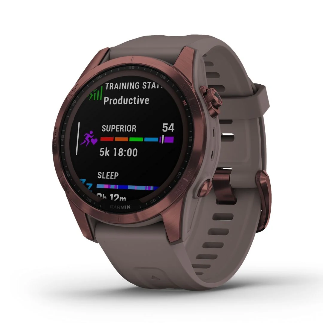 Garmin Fenix 7S Sapphire Solar, tumma pronssi ja harmaa ranneke 010-02539-29