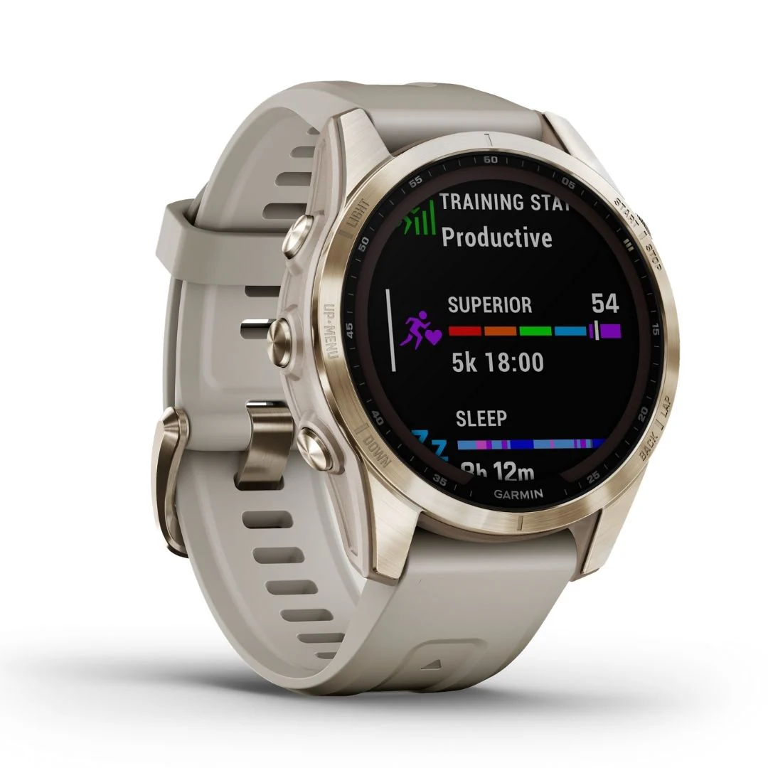 Garmin Fenix 7S Sapphire Solar, vaalea kulta ja vaalean hiekan värinen ranneke 010-02539-21 - Image 2