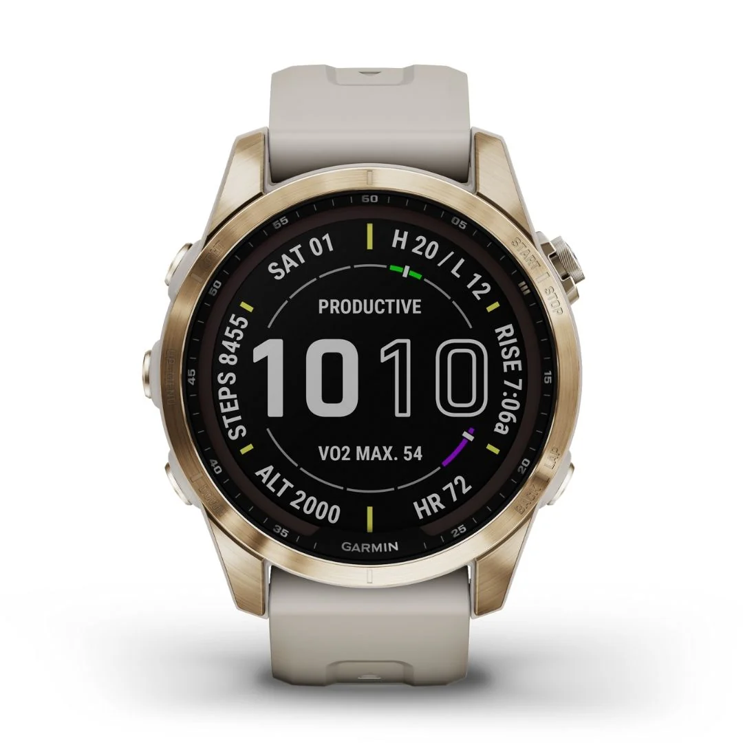 Garmin Fenix 7S Sapphire Solar, vaalea kulta ja vaalean hiekan värinen ranneke 010-02539-21 - Image 3