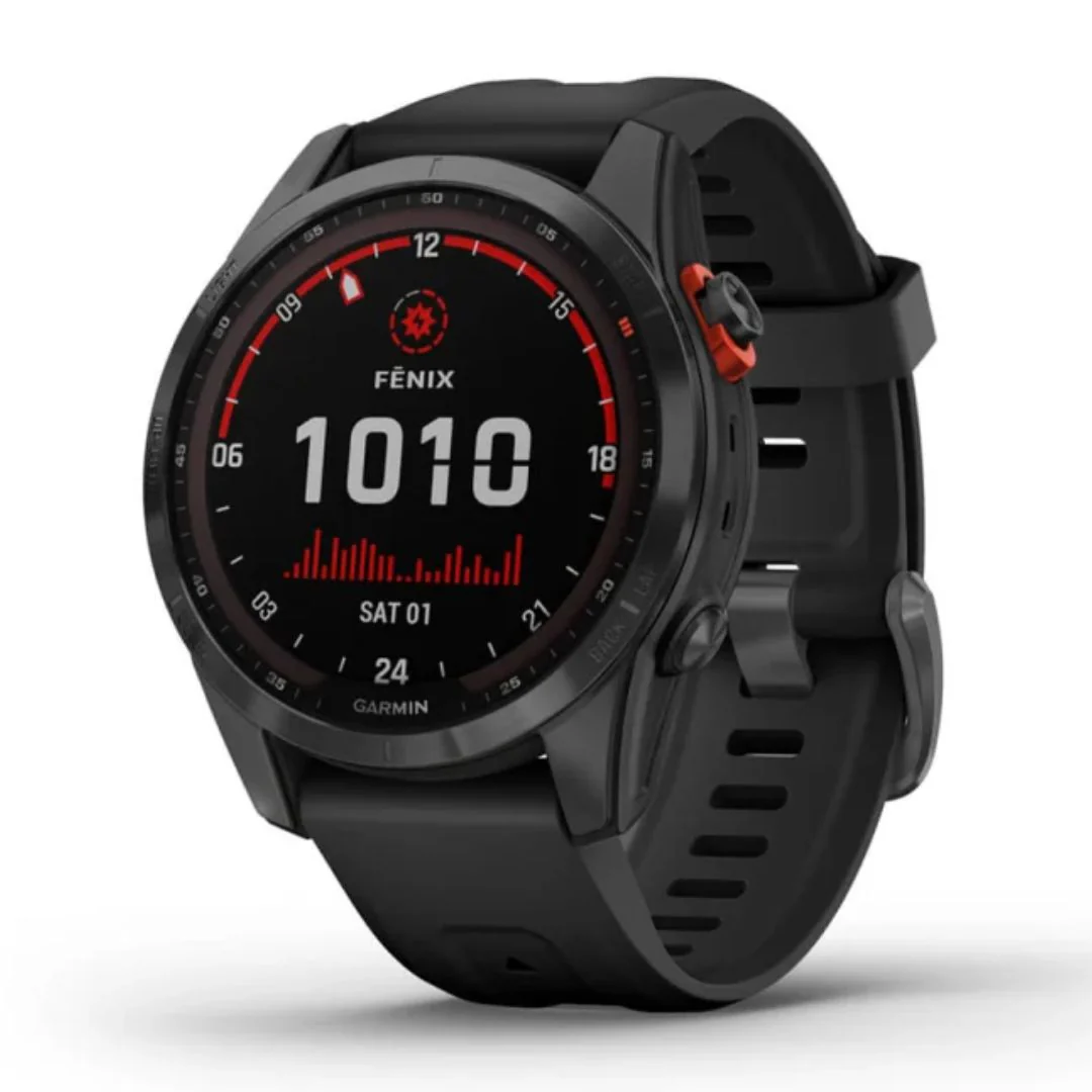 Garmin Fenix 7S Solar, tummanharmaa ja musta ranneke, multisport-GPS-älykello 010-02539-13