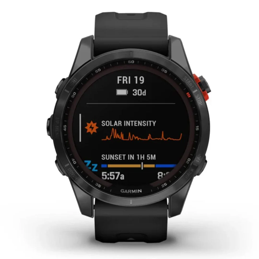 Garmin Fenix 7S Solar, tummanharmaa ja musta ranneke, multisport-GPS-älykello 010-02539-13 - Image 2