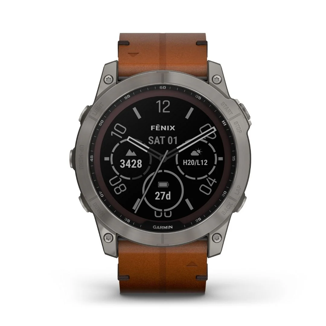 Garmin Fenix 7X Sapphire Solar, titaani, ruskea nahkaranneke sekä silikoniranneke 010-02541-19 - Image 2