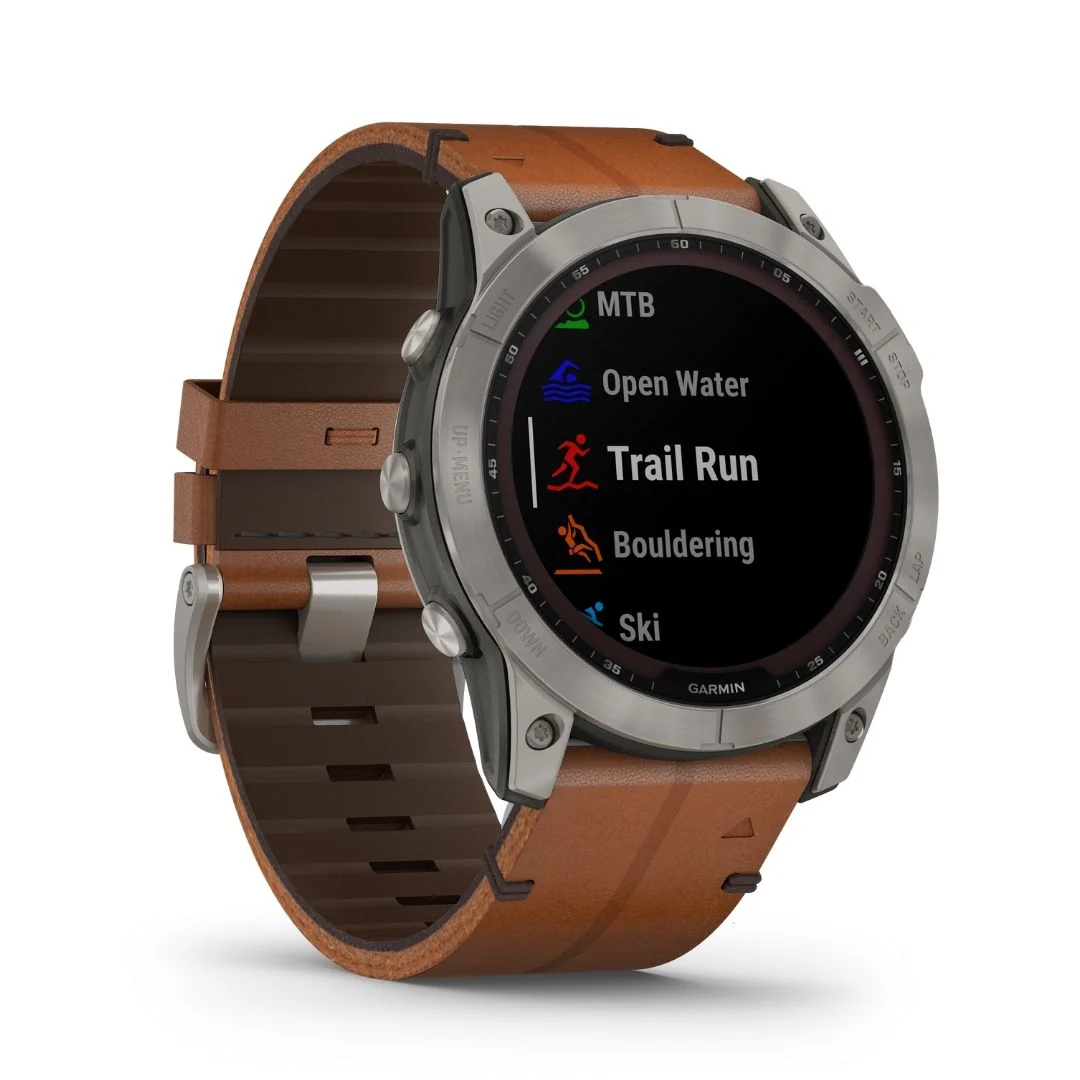 Garmin Fenix 7X Sapphire Solar, titaani, ruskea nahkaranneke sekä silikoniranneke 010-02541-19 - Image 3