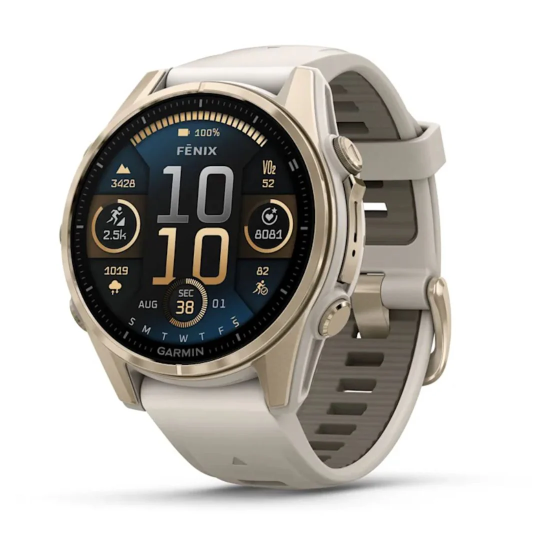 Garmin Fenix 8, 43mm Amoled Sapphire, vaalea kulta ja sumunharmaa, älykello 010-02903-11