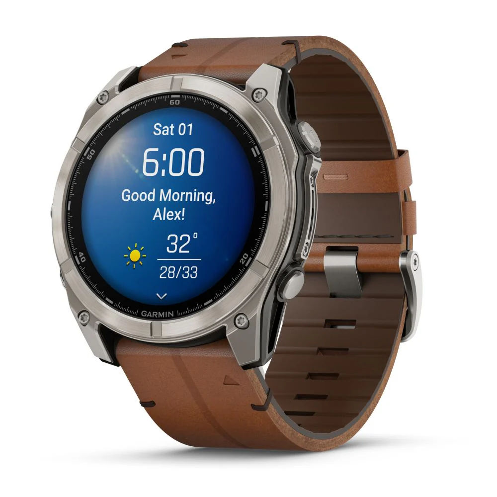 Garmin Fenix 8, 51mm Amoled Sapphire, hiilenharmaa titaani ja ruskea nahkaranneke, älykello 010-02905-40 - Image 4