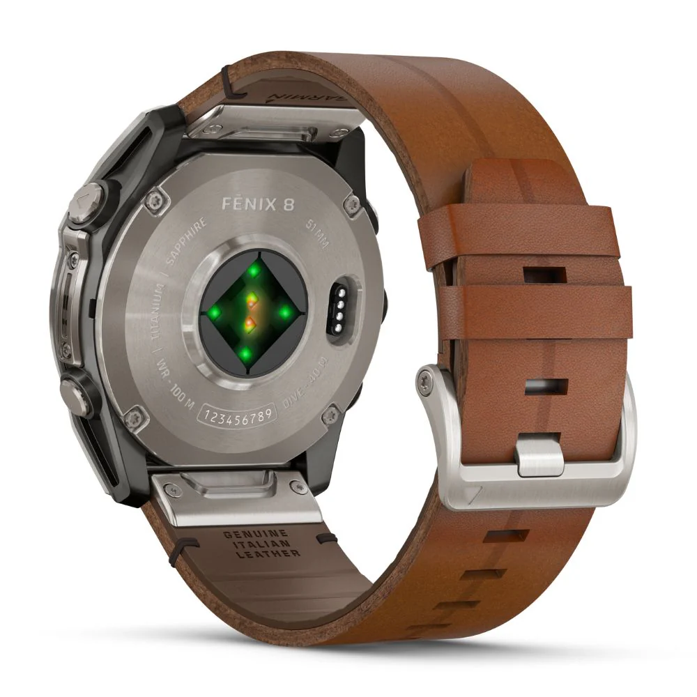 Garmin Fenix 8, 51mm Amoled Sapphire, hiilenharmaa titaani ja ruskea nahkaranneke, älykello 010-02905-40 - Image 5