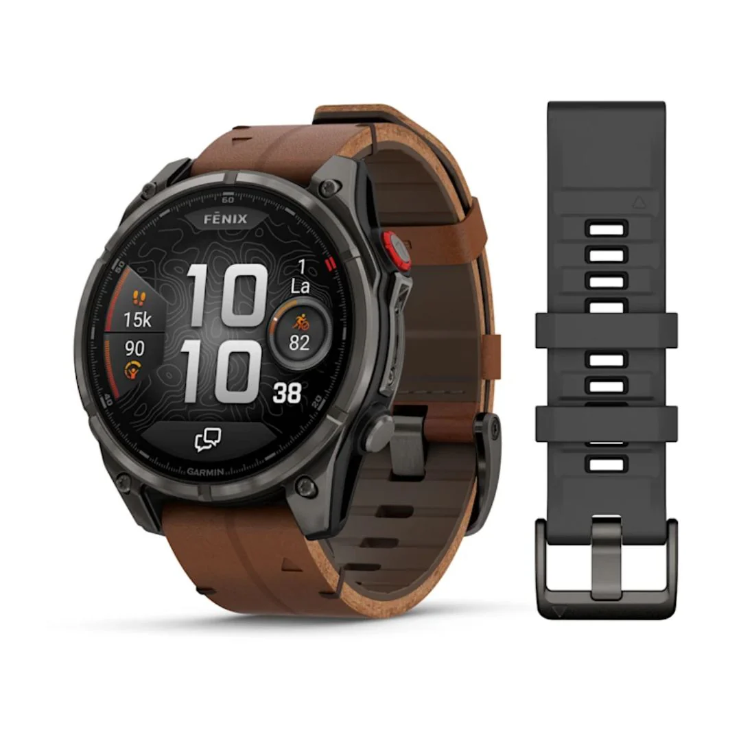 Garmin Fenix 8 Pro Amoled 47mm LTE Sapphire, titaani ja ruskea nahkaranneke, älykello 010-03198-40