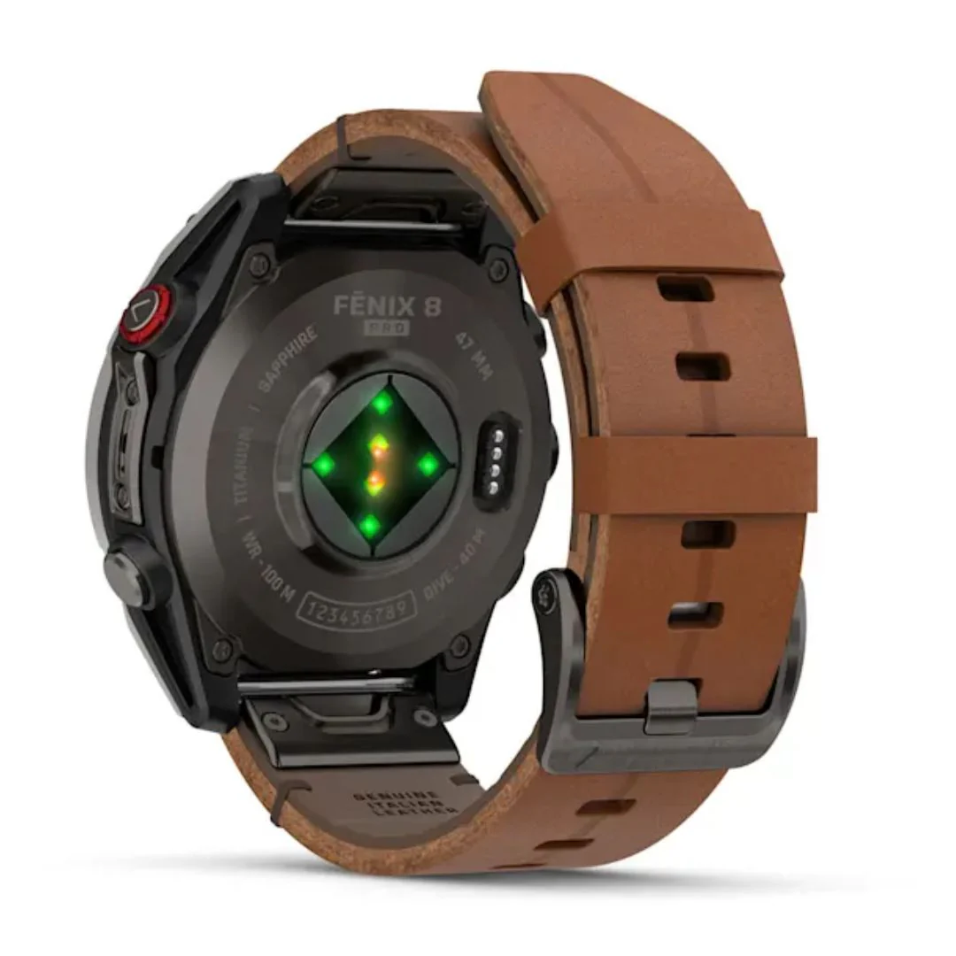 Garmin Fenix 8 Pro Amoled 47mm LTE Sapphire, titaani ja ruskea nahkaranneke, älykello 010-03198-40 - Image 5