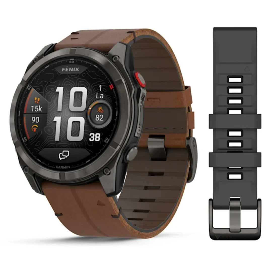 Garmin Fenix 8 Pro Amoled 51mm LTE Sapphire, titaani ja ruskea nahkaranneke, älykello 010-03199-40