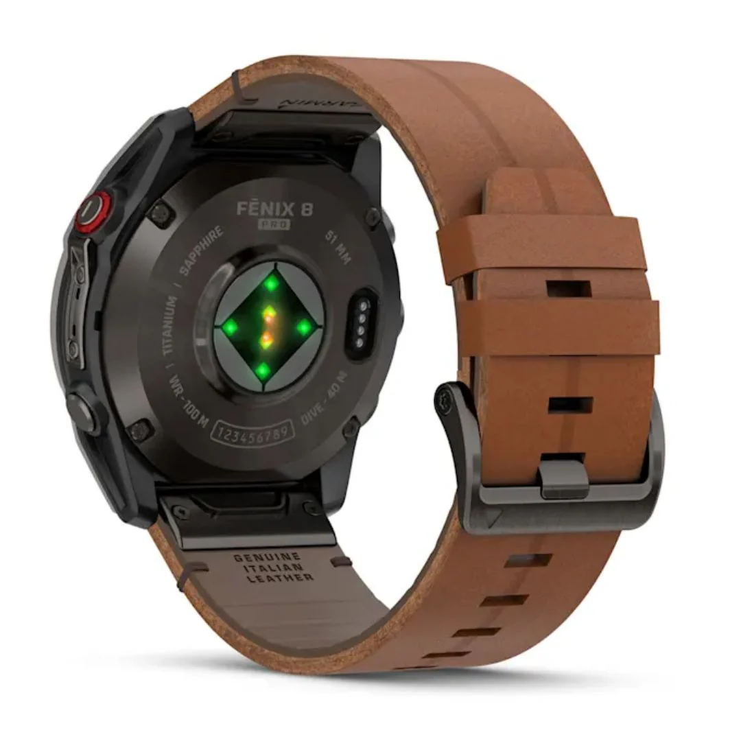 Garmin Fenix 8 Pro Amoled 51mm LTE Sapphire, titaani ja ruskea nahkaranneke, älykello 010-03199-40 - Image 4