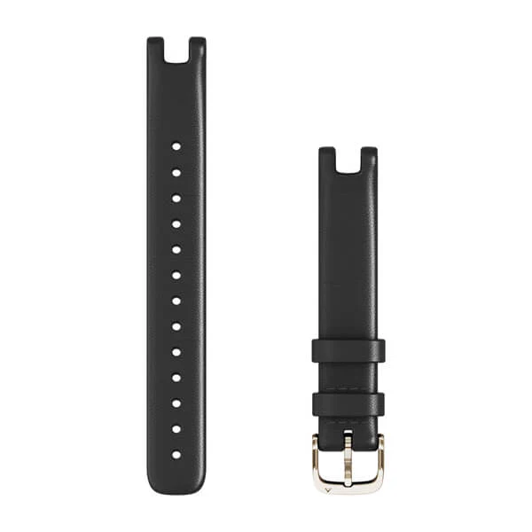 Garmin Lily 14mm ranneke, musta italialainen nahka ja vaalea kulta kiinnitysosat