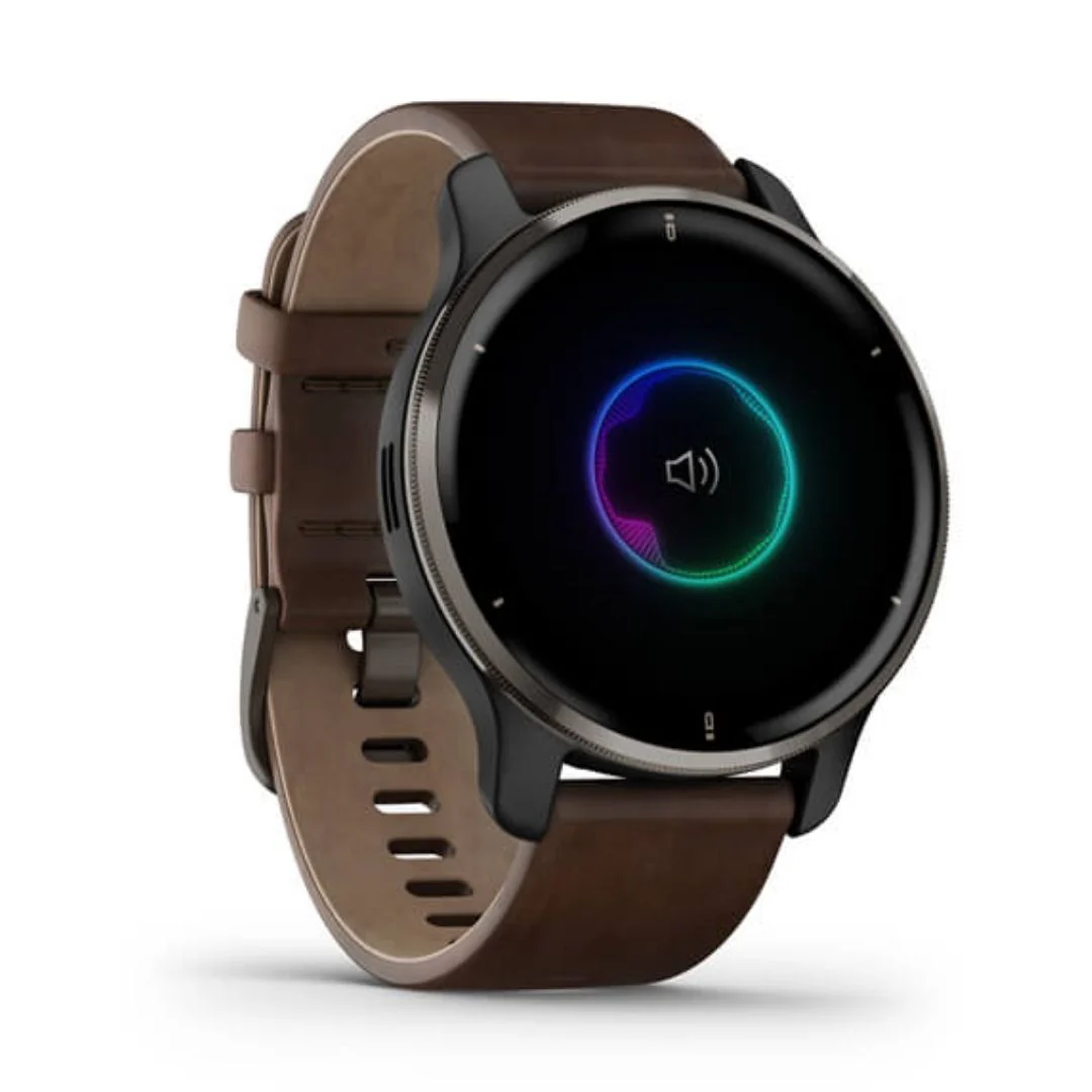 Garmin Venu 2 Plus graniitinharmaa ja ruskea nahkaranneke, Amoled GPS-älykello 010-02496-15 - Image 3