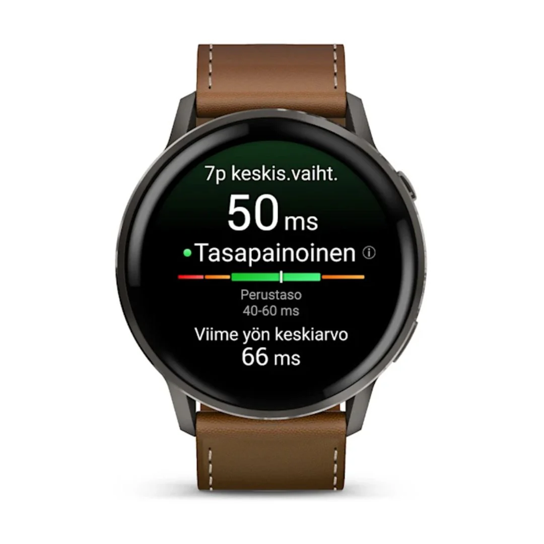 Garmin Venu 4, tummanharmaa ja ruskea nahkaranneke, 45 mm, Amoled GPS-älykello 010-03014-03 - Image 2