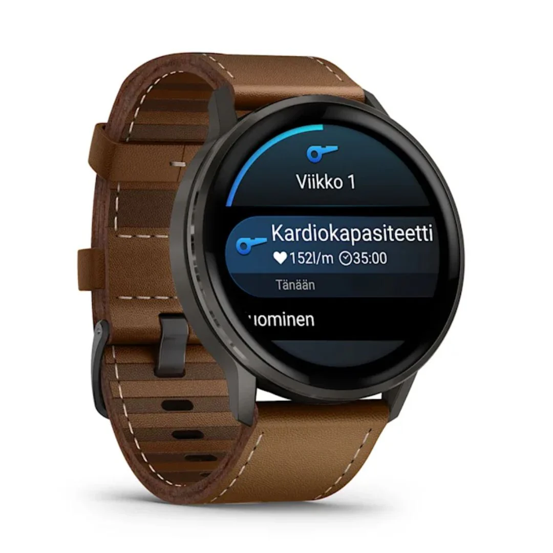Garmin Venu 4, tummanharmaa ja ruskea nahkaranneke, 45 mm, Amoled GPS-älykello 010-03014-03 - Image 3