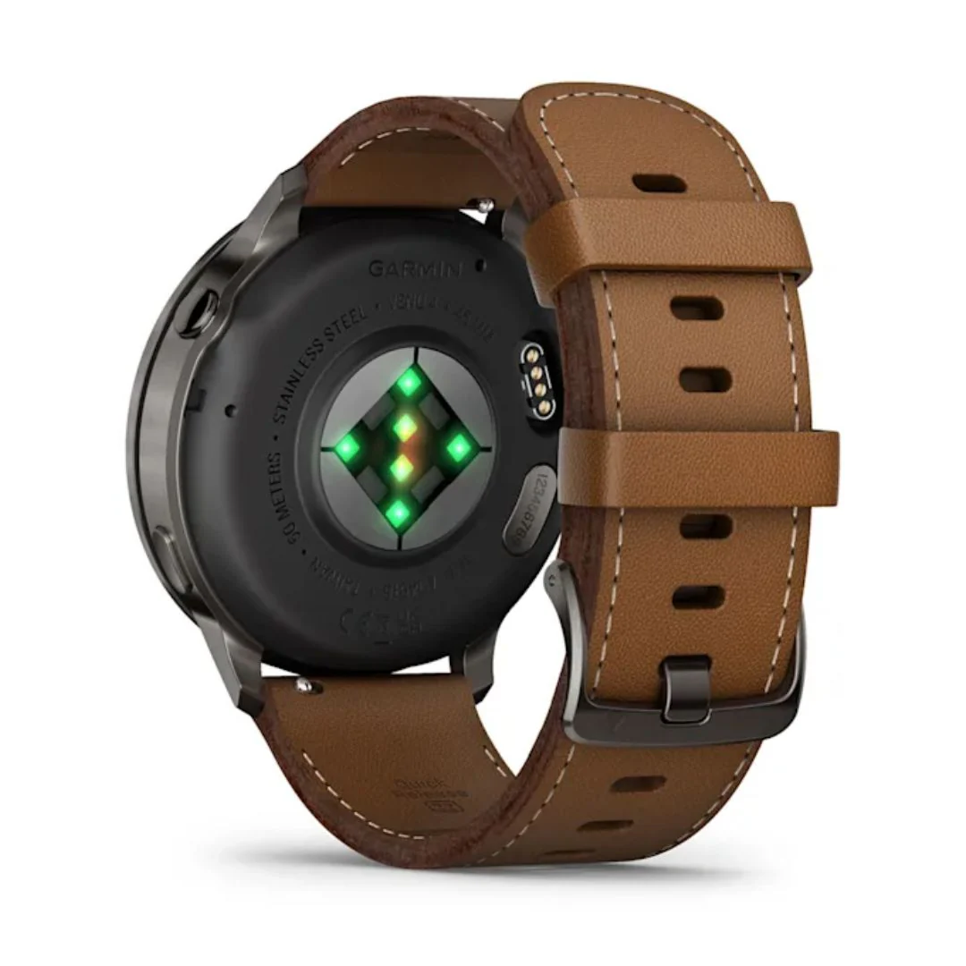 Garmin Venu 4, tummanharmaa ja ruskea nahkaranneke, 45 mm, Amoled GPS-älykello 010-03014-03 - Image 4