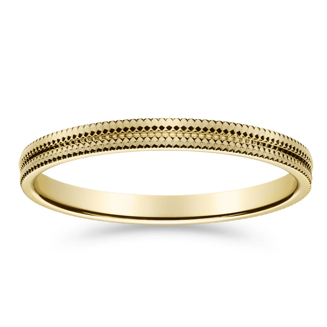 Kihlasormus Kohinoor, keltakulta 2 mm, timanttileikattu pinta - Image 2
