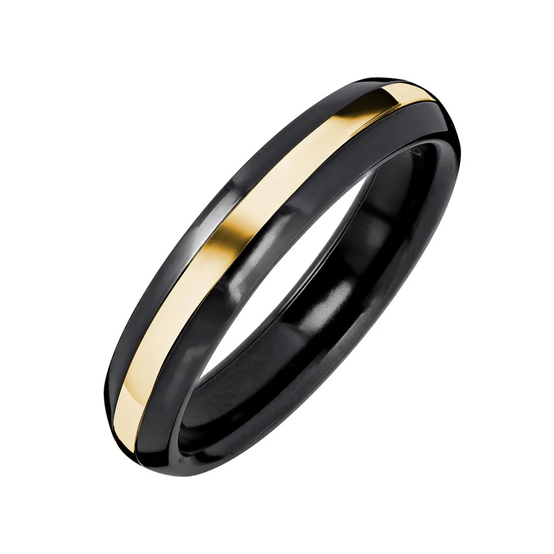 Kohinoor Duetto Black Edition kihlasormus, 4,5 mm, zirkonium keltakultaraidalla 006-093