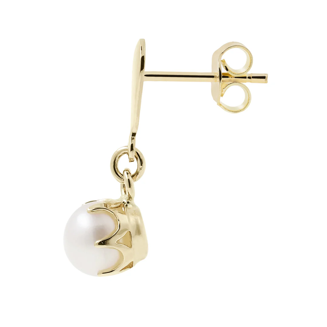 Kultaiset helmikorvakorut 5mm makeanveden helmillä, 14K keltakulta - Image 2