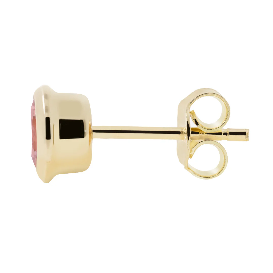 Kultaiset korvakorut 5mm pinkillä zirkoniakivellä, 14K keltakulta - Image 2