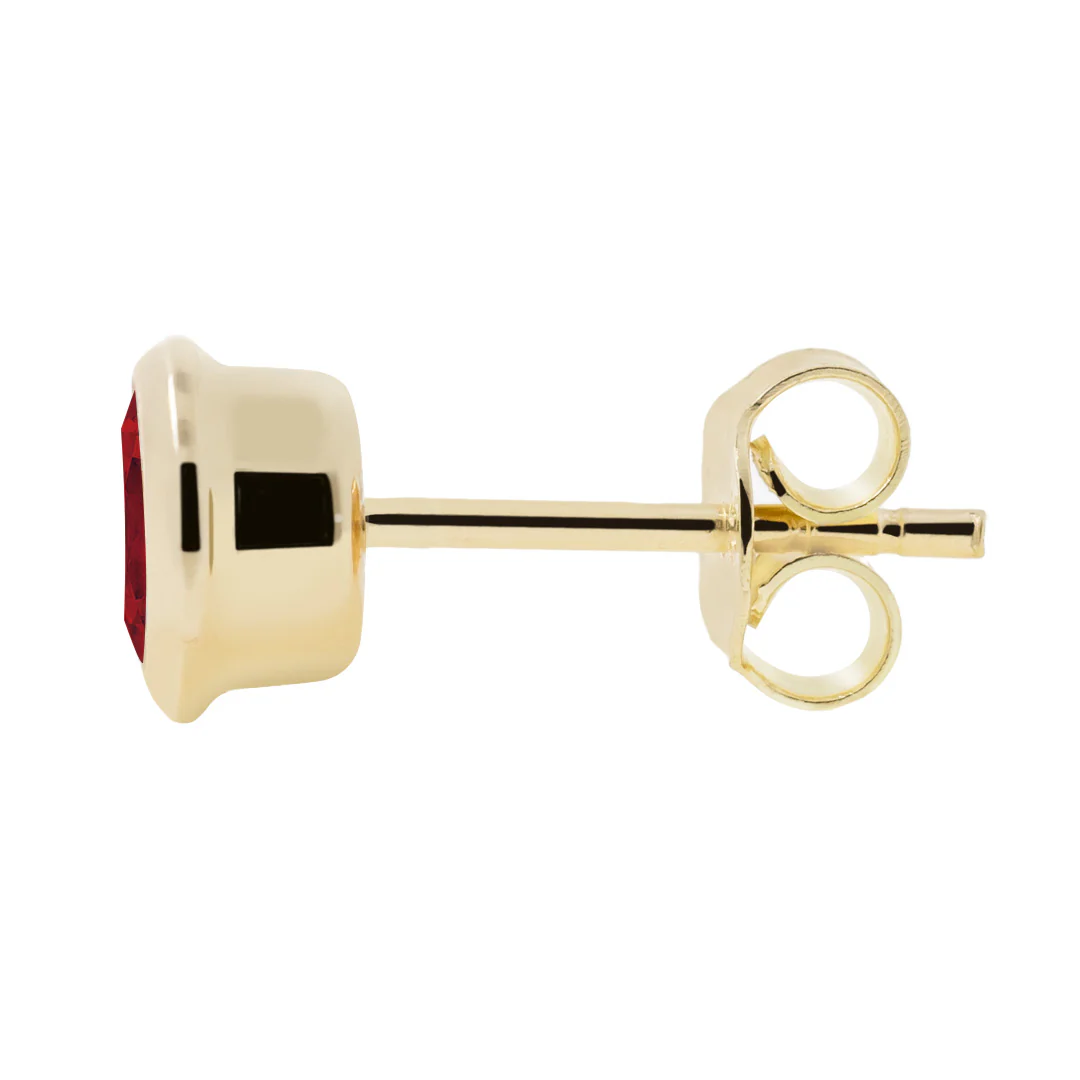 Kultaiset korvakorut 5mm punaisella zirkoniakivellä, 14K keltakulta - Image 2