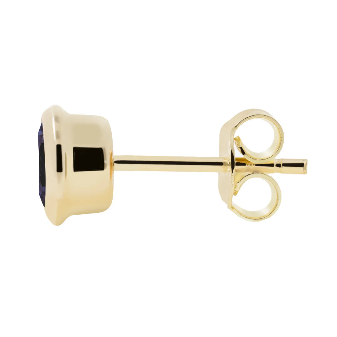 Kultaiset korvakorut 5mm tummansinisellä zirkoniakivellä, 14K keltakulta - Image 2
