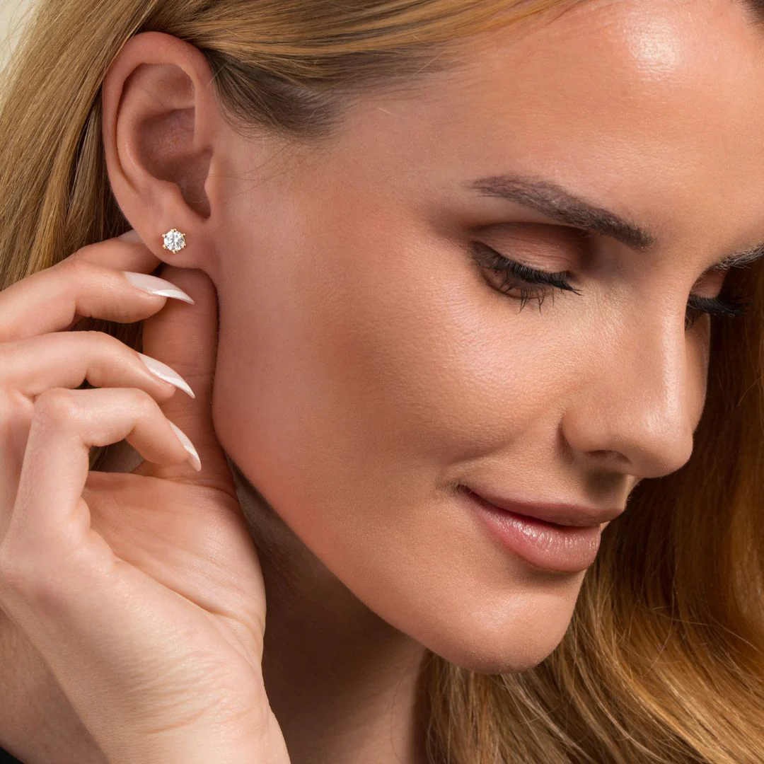 Kultaiset korvakorut 5mm zirkoniakivellä, 14K keltakulta - Image 2