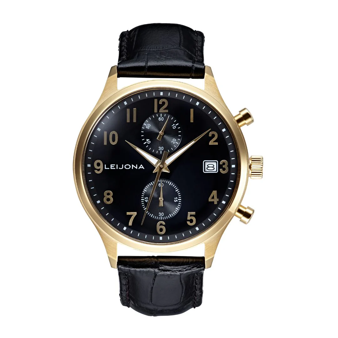 Leijona Ohra Krono, Gold Tone & Black, 5020-2610, rannekello