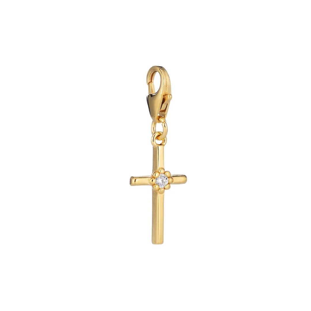 Lumoava Daisy risti charm, keltakullattua hopeaa