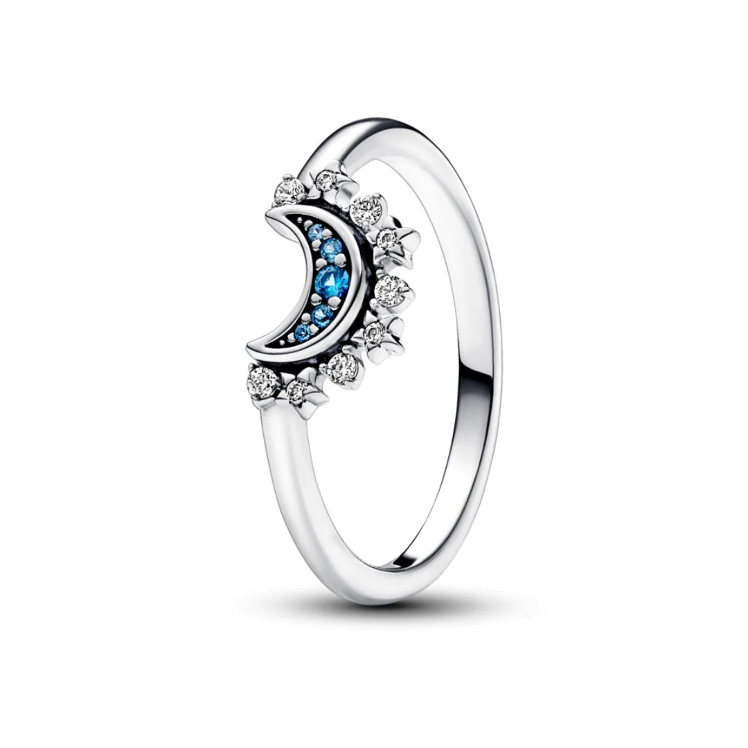 Pandora Moments Celestial Blue Sparkling Moon sormus, hopea, 192675C01